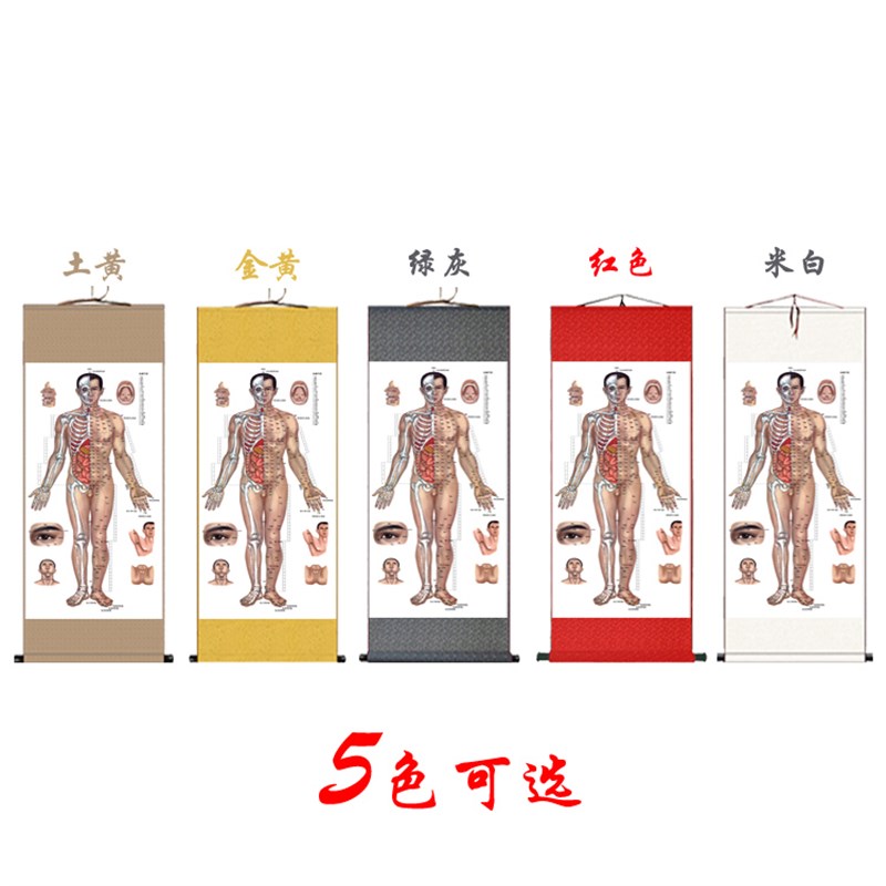 经络图解丝绸画人体穴位图挂画中医养生文化推拿针灸按摩店装饰画
