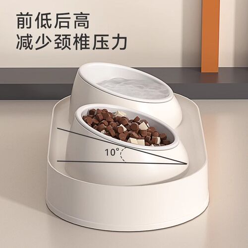 猫碗陶瓷猫食盆宠物双碗斜口喝水粮碗水碗一体幼猫饭碗狗碗防打翻