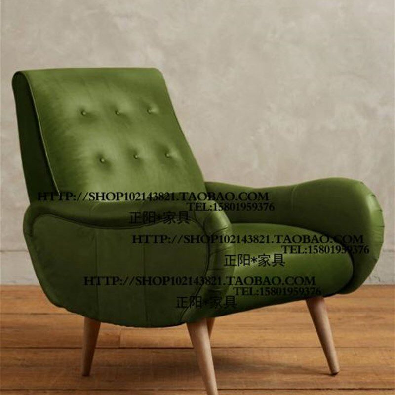 出口法国法式乡村风格纽扣油蜡皮单人位沙发椅洽谈椅书椅家具