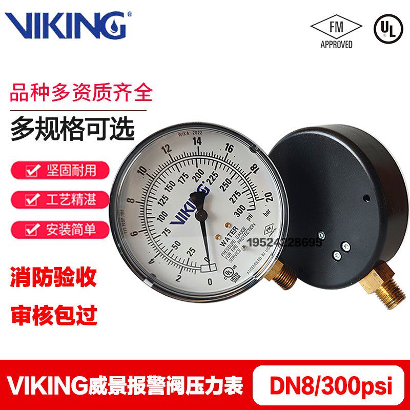 威景VIKING压力表300PSI水压力表DN8 2分 FM UL认证报警阀压力表