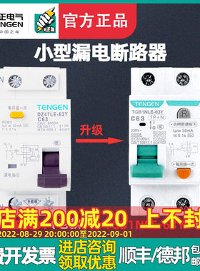 TENGEN天正 DZ47LE-63Y 1P+N C63A漏电保护器开关小型漏电断路器