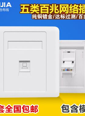 86型免打单口超五类网络插座RJ45网线电脑模块一位CAT5E网口面板