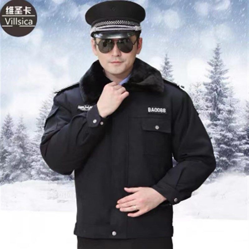 保安工作服秋冬装加绒加厚网格作训服特训大衣冬季多功能制服棉衣 - 实物图