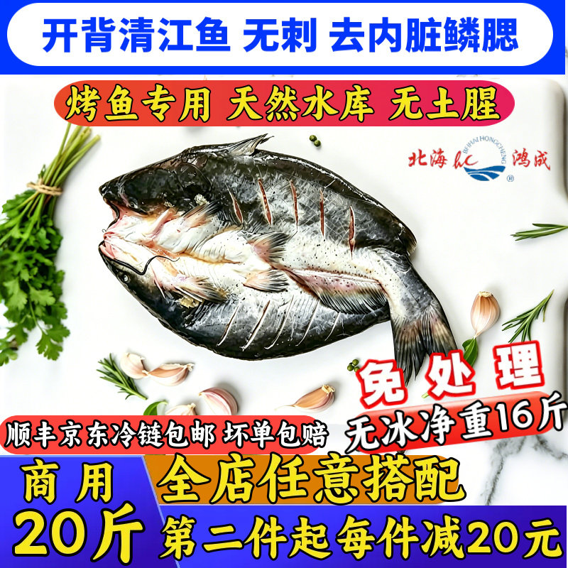20斤清江鱼开背新鲜斑点叉尾鮰鱼商用纸包鱼烤鱼半成品三去开背