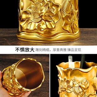 铜连年有余笔筒摆件荷花龙腾四海文D房家用办公室送礼学生装饰礼