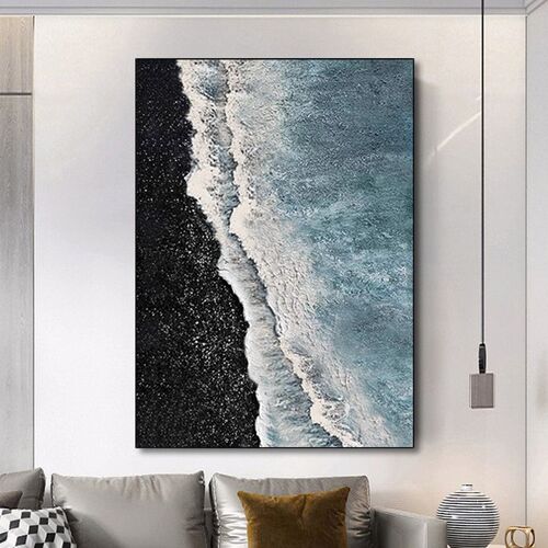 纯手绘油画立体肌理画海浪抽象画玄关挂画现代简R约走廊客厅装饰