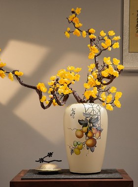 五福临门陶瓷花瓶摆件新中式客厅干花插花M玄关电视柜装饰品中古