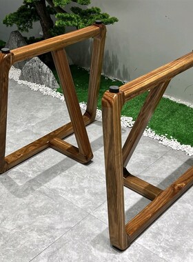 实木支架胡桃木茶桌茶几桌子脚大板茶台桌脚纯料原木三角架餐桌腿