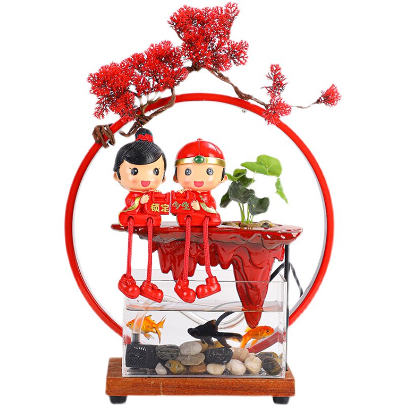 中式创意结婚新婚礼婚房装饰物流水喷泉摆件送闺蜜新人纪念日送礼