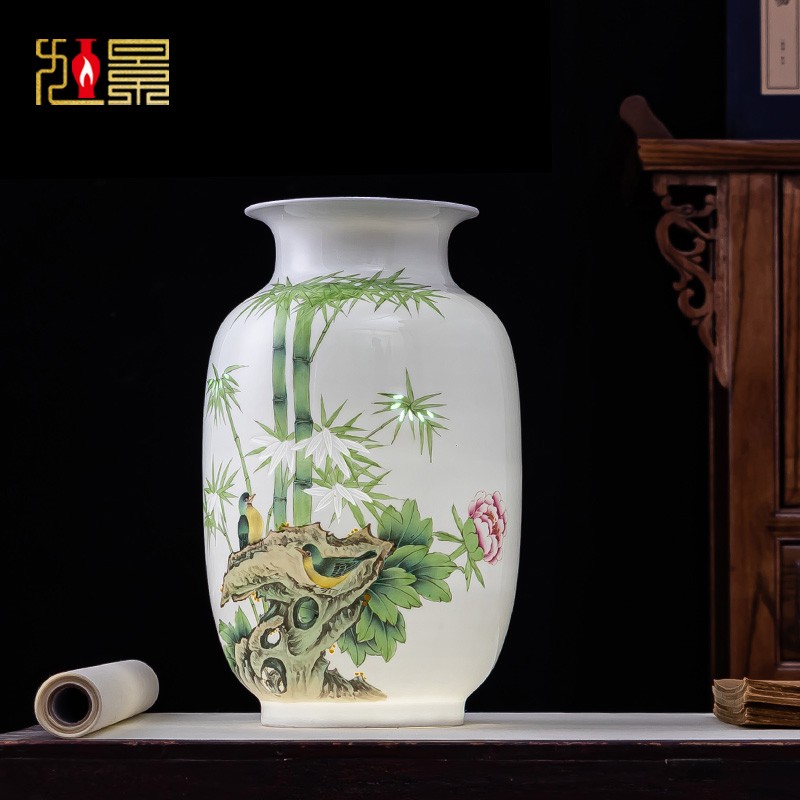 景德镇陶瓷青花瓷花瓶新中式手绘九桃瓷瓶客厅插花电视柜摆件礼品