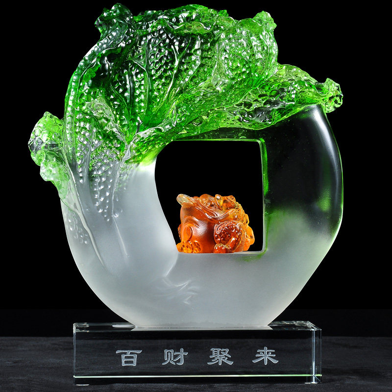 琉璃百财聚玉白菜摆件金蟾招财家居客厅玄关装饰品店铺开业礼品