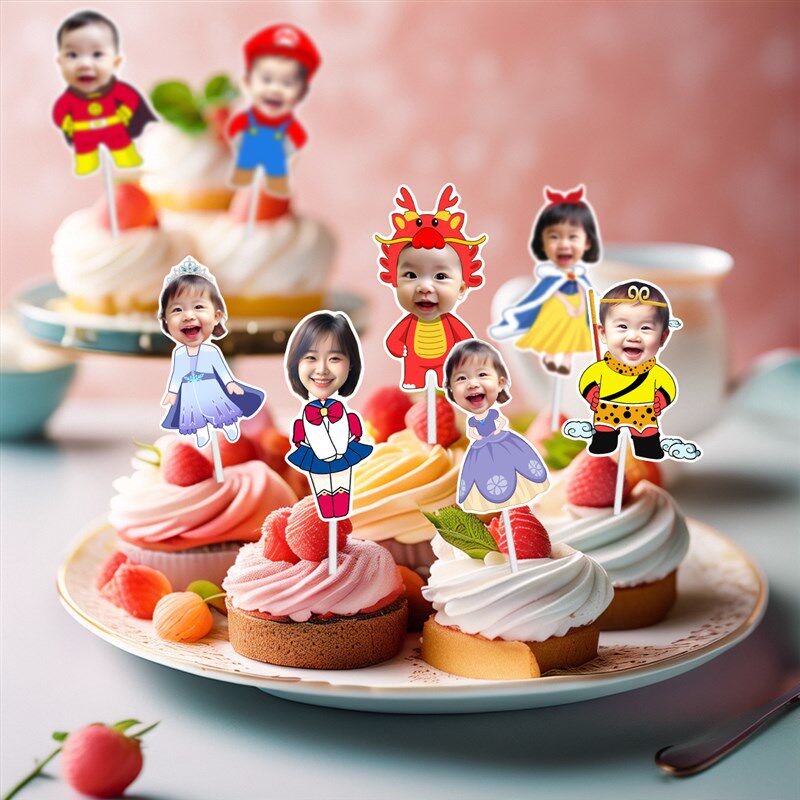 生日布置吊旗插牌甜品台幼儿园公仔宝宝周岁宴装饰拉旗照片定制