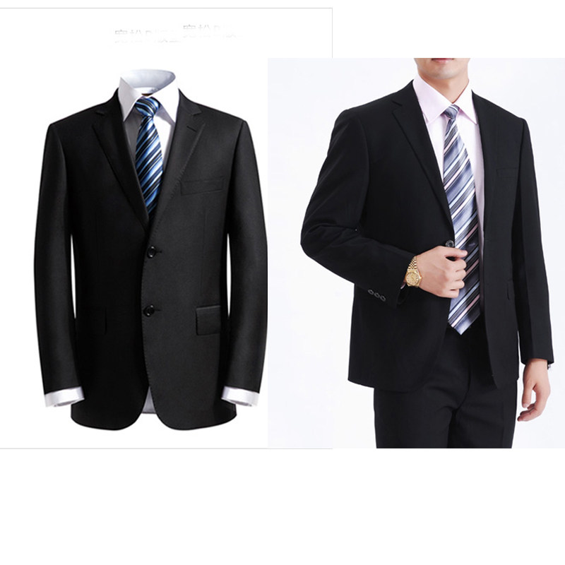 男士两扣藏蓝色西服套装男正装黑色修身西服职业工装西服