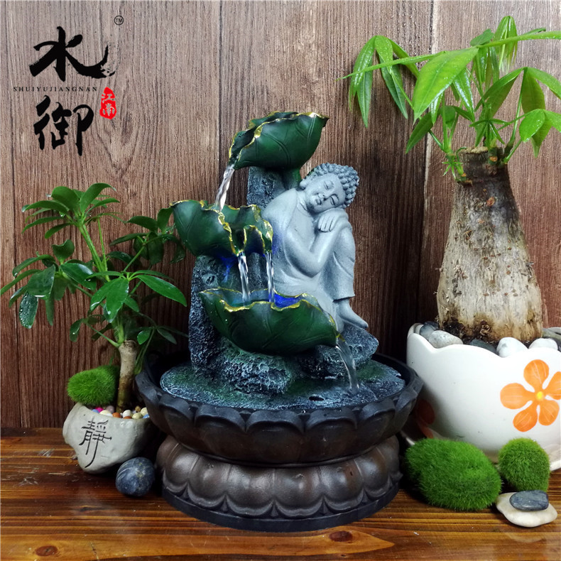 直销东南亚佛像流水摆件桌面办公室水景中式树脂工艺品
