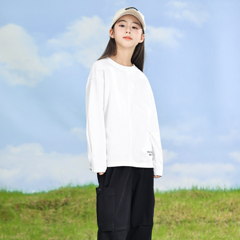 纯棉女童打底衫2026春季新款儿童长袖T恤上衣男女童插肩打底衫