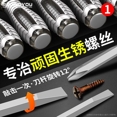 冲击螺丝刀可敲击旋转十字一字型梅花穿心平口加长杆起子改锥工具