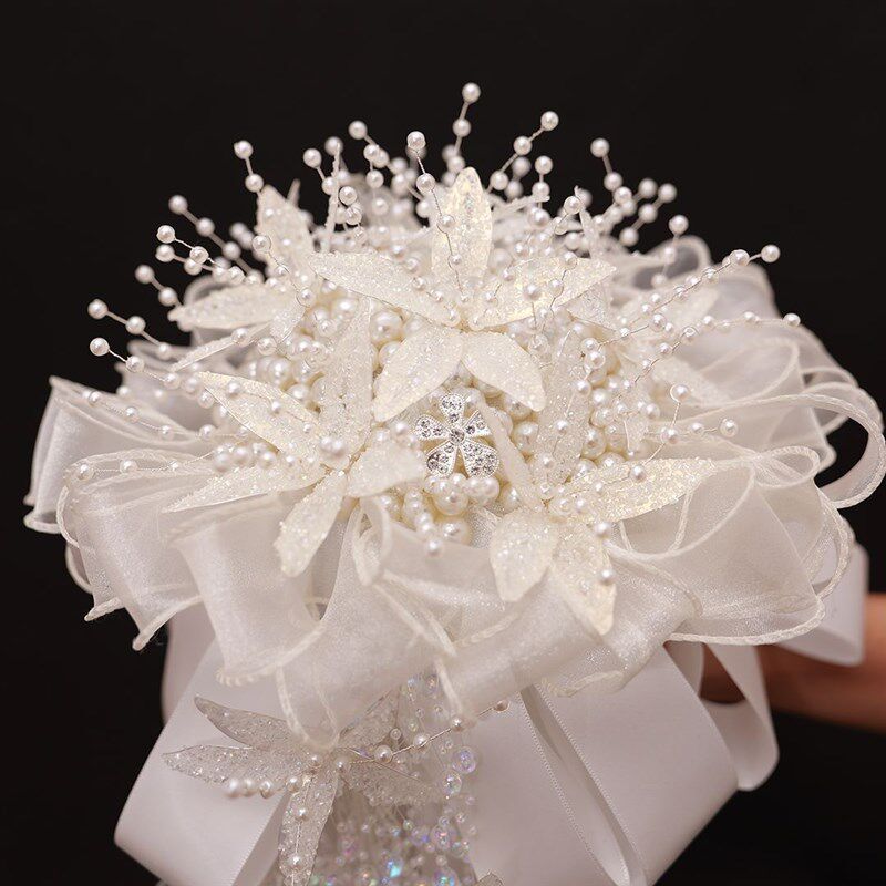珍珠手捧花DIY材料包新娘结婚婚纱权杖高级皇冠成品订婚领证礼物