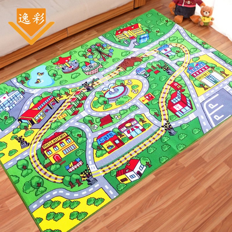 儿童城市道路交通轨道停车场地图地垫街道赛道玩具游戏地毯爬行垫