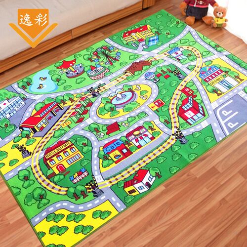 儿童城市道路交通轨道停车场地图地垫街道赛道玩具游戏地毯爬行垫