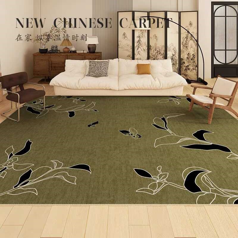 2024中古墨绿圈绒地毯高级中古沙发茶几垫家用卧室床边毯防水防污