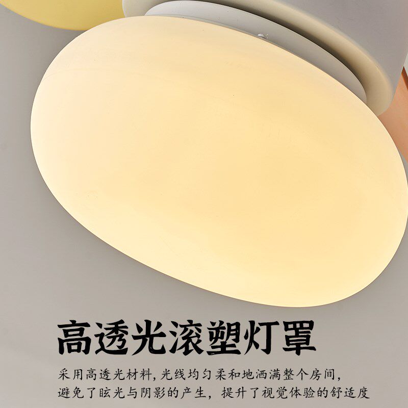 儿童房吊扇灯女孩小卧室房间奶油风原木吊扇灯静音小尺寸小型风扇