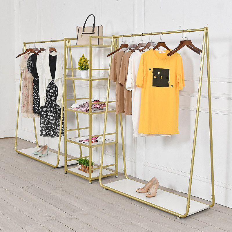服装店专用卖衣服的货架子高档展示架落地式金色网红款女装挂衣架
