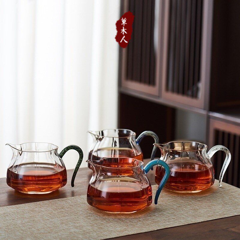 新羽透明玻璃带把耐热公道杯分茶器泡茶功夫茶具