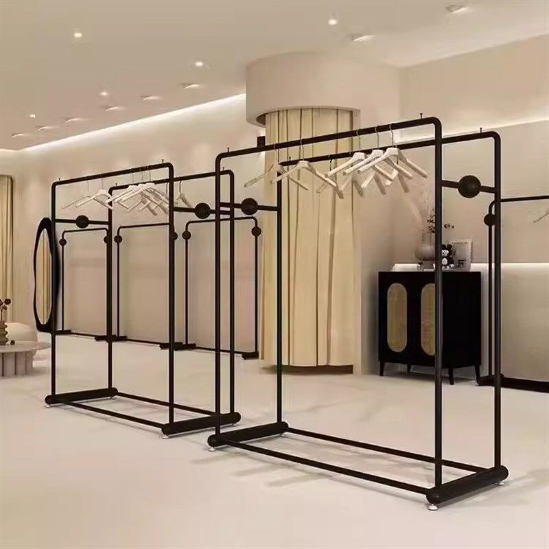 服装店中岛展示架黑色女装店挂衣架落地中间陈列双排衣服陈列货架
