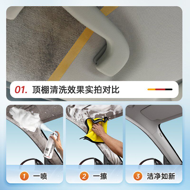汽车内饰顶棚清洗剂车内绒面车顶织物翻新专用免水洗泡沫清洁神器