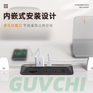 工位嵌入式插座办公桌面对面对立排插桌面多功能线孔盖穿线盒插排