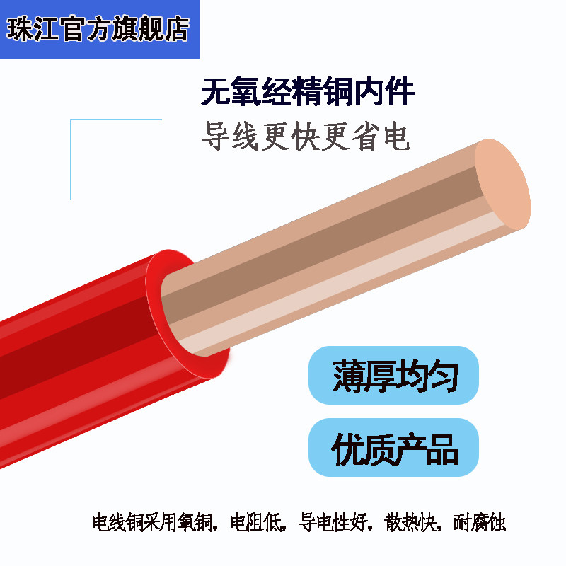 广东珠江电线家用硬线BV1/1.5/2.5/4/6平方单铜芯国标阻燃电源线