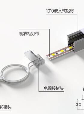可拆免焊酒橱柜层板灯1010嵌入式LED灯线分离斜发光衣柜鞋柜感应