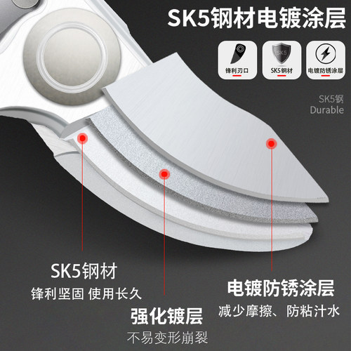 Sk5高强度不锈钢省力修枝剪花枝剪花艺剪刀果树采摘剪大开口30mm