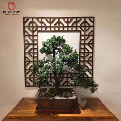 东阳木雕仿古花格镂空吊顶花窗方形格栅中式装修玄关隔断门窗定制
