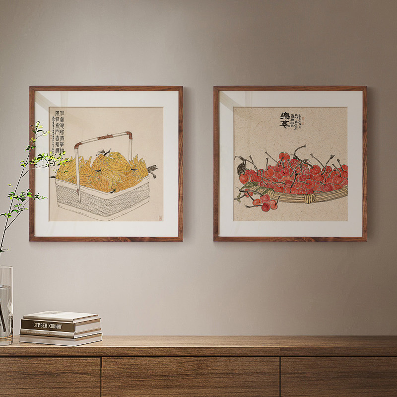 福寿新中式装饰画水墨佛手瓜餐厅方形双联茶室卧室禅意蔬菜小挂画