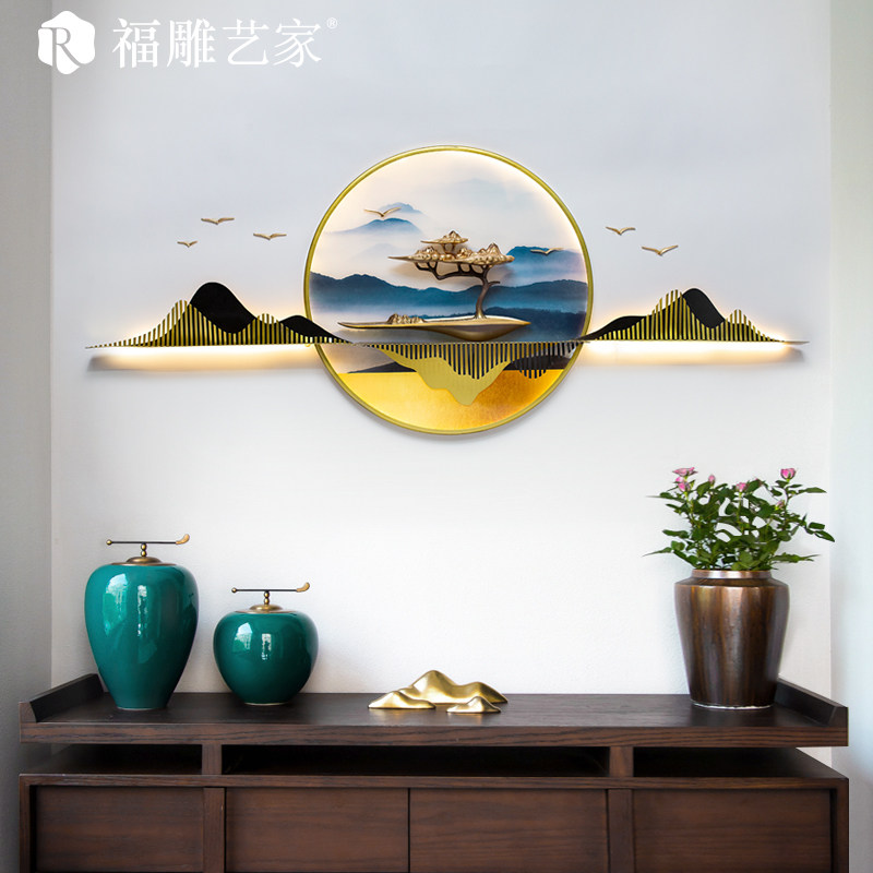 新中式山水客厅墙面装饰沙发背景墙饰餐厅3d立体壁挂墙上轻奢挂件