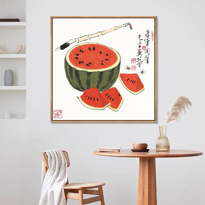 餐厅蔬菜水果装饰画水墨画新中式客厅饭店饭厅挂画西瓜香蕉墙壁画