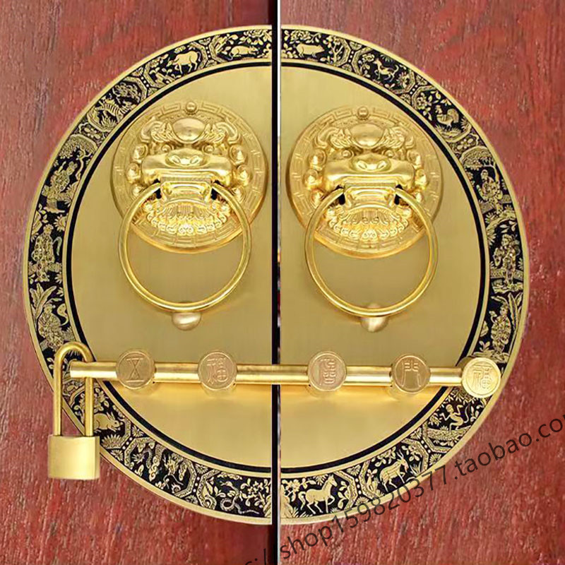 中式仿古纯铜大门拉手门环别墅对开门拉环门环复古搭扣门栓门把手