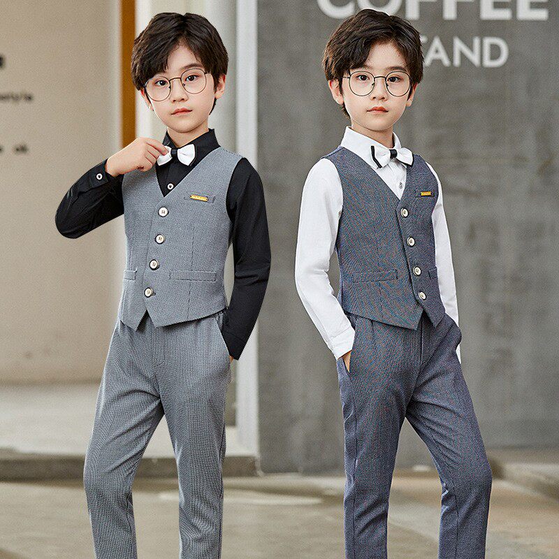 男童西装马甲套装儿童幼儿园大合唱小主持人表演服装英伦花童礼服