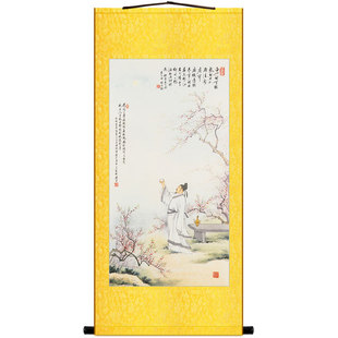举杯邀月图 李白人物卷轴挂画 花间一壶酒 酒文化书房绢布装饰画