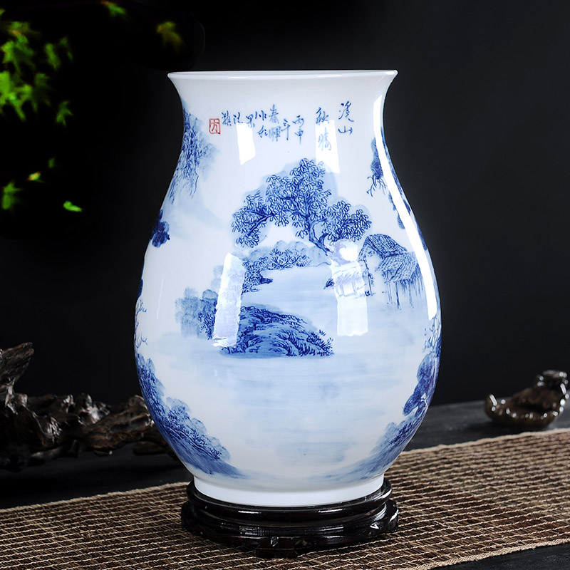 景德镇陶瓷器名家大师手绘青花瓷花瓶插花仿古中式客厅博古架摆件