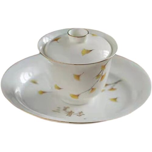 遇见三生有杏日式描金盖碗茶杯茶碗茶具家用公司送礼高档礼盒套组
