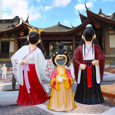玻璃钢古汉服人物网红打卡雕塑露脸空脸人像景区影楼拍照引流摆件