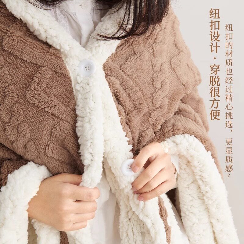 午睡毯秋冬办公室加厚单人连帽斗篷披肩学生宿舍毛毯午休小被子