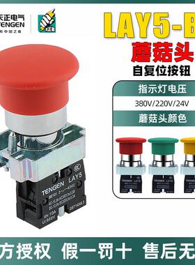 TENGEN天正电气蘑菇头红色按钮LAY5-BC35/45/31/41自复位按钮开关