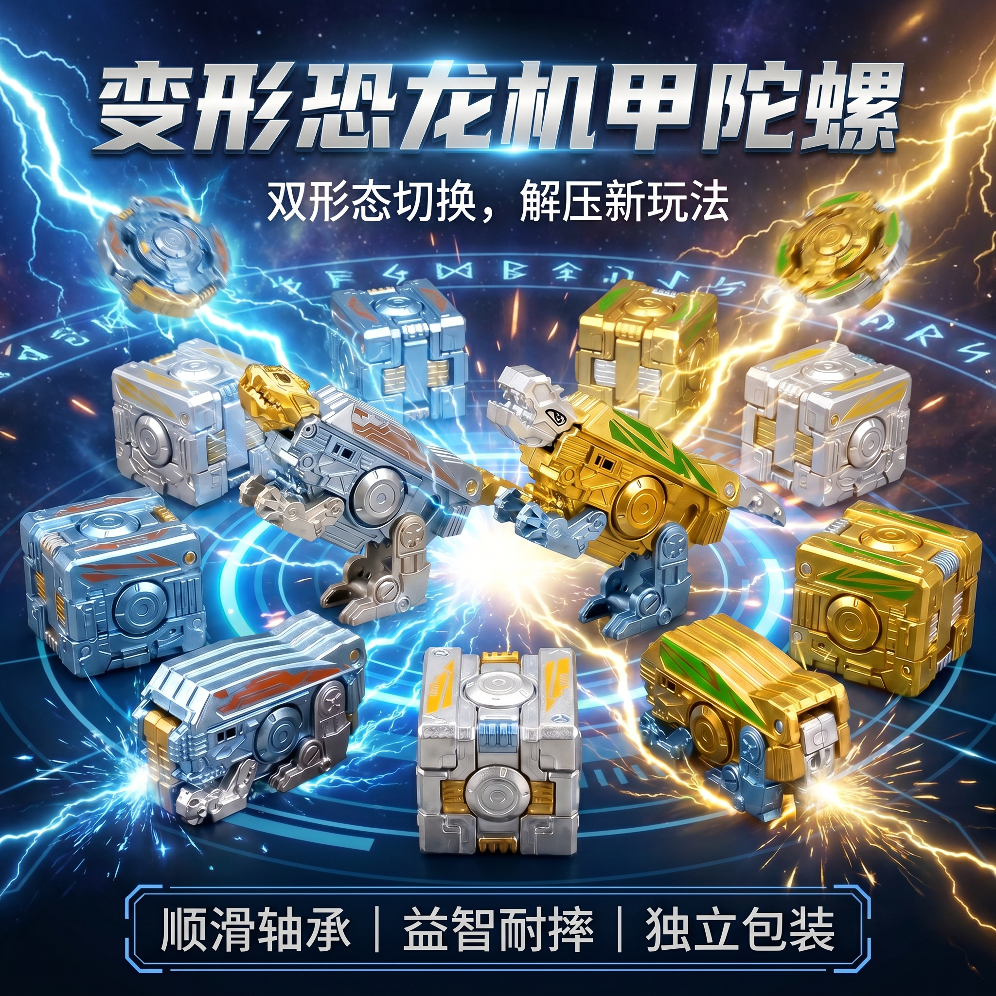 变形指尖陀螺儿童玩具机械恐龙旋转手指陀螺解压礼品