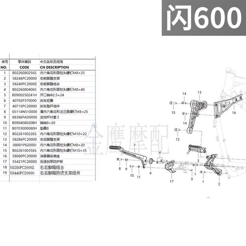 QJ600-12B钱江闪600变档杆连杆闪档I位杆换挡杆连接换档螺丝左节