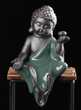 哥窑摆件大号倒流香m佛头摆件精品开片花盆饰品创意茶宠小和尚礼