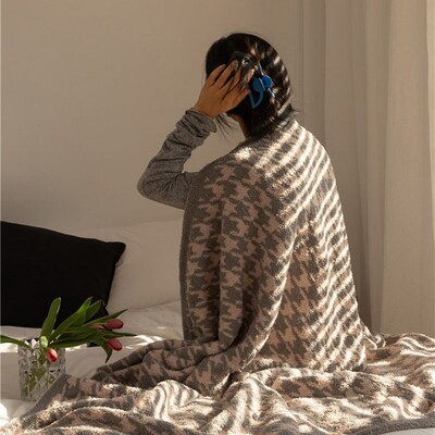 秋冬半边绒加厚毯子千鸟格午睡毯单人沙发盖毯P空调毯子四季装饰