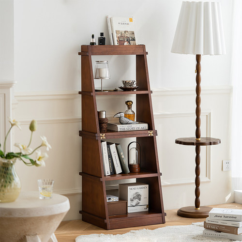homechoice复古实木书架小户型客厅收纳架可折叠多层置物架小柜子